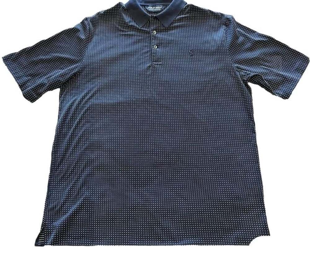 Ralph Lauren Polo Golf Navy Blue Polka Dot 100% Pima Cotton Men's L Polo Shirt